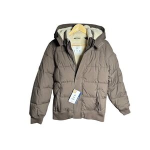 Abercrombie Kids Brown A&F Play Puffer Jacket Sherpa Lined Hooded Coat Sz 13/14